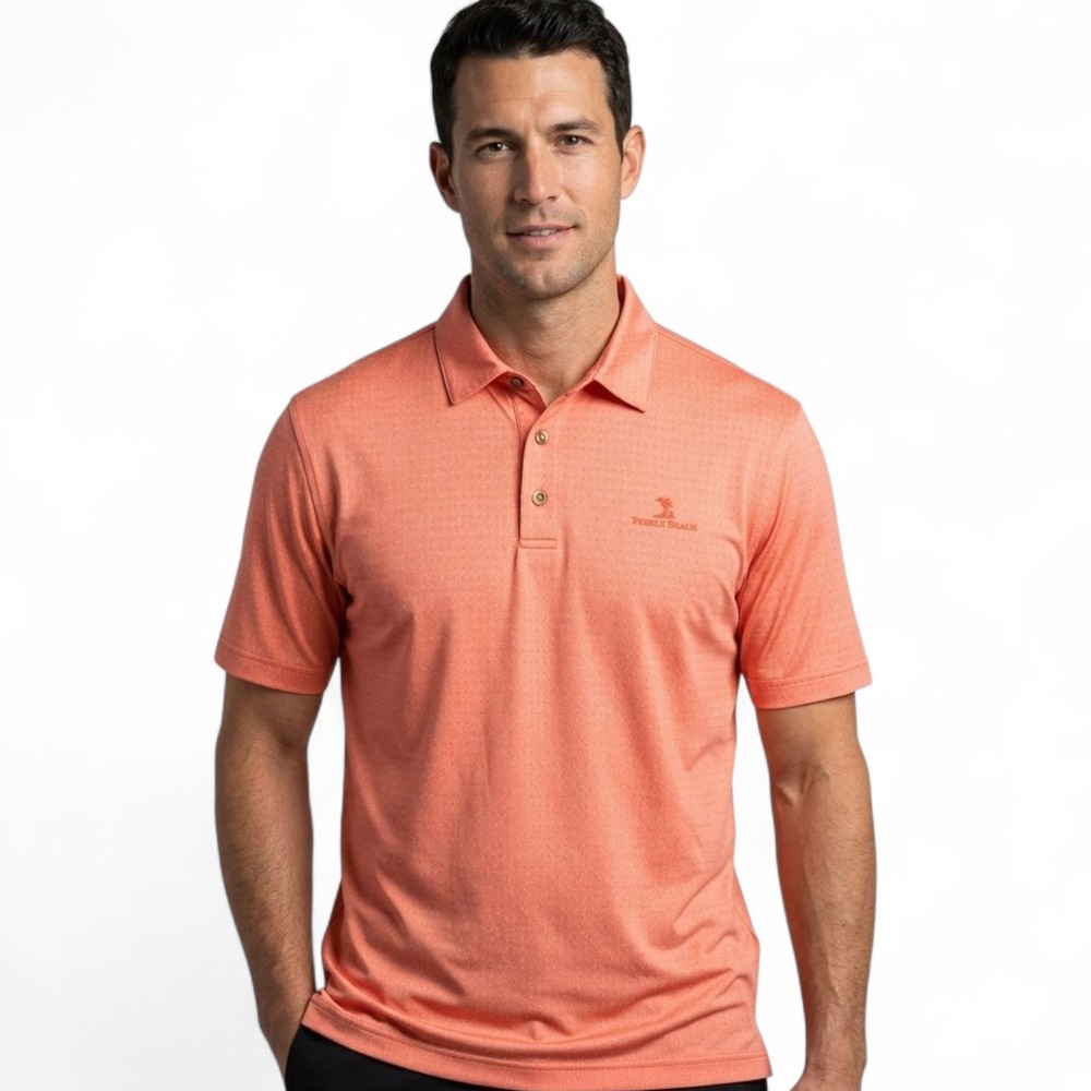 Pebble Beach Men XL Golf Polo Shirt Dry-Luxe Performance Coral Orange Micro Dot